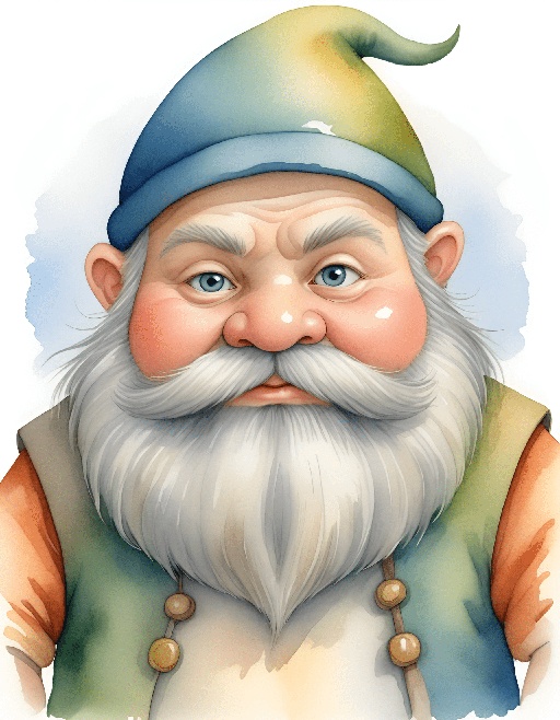 cartoon illustration of a gnome with a beard and a hat