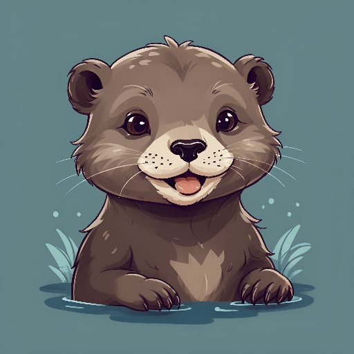 cartoon otter sitting in water with its mouth open