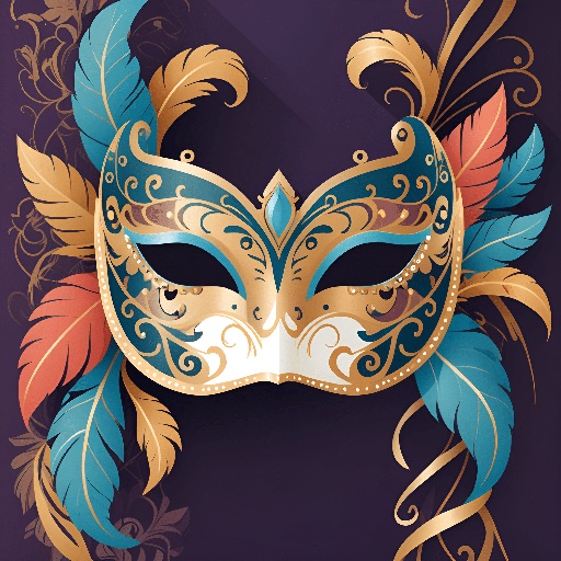 a mask with feathers on a purple background