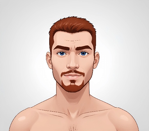 man with a beard and blue eyes in a cartoon style